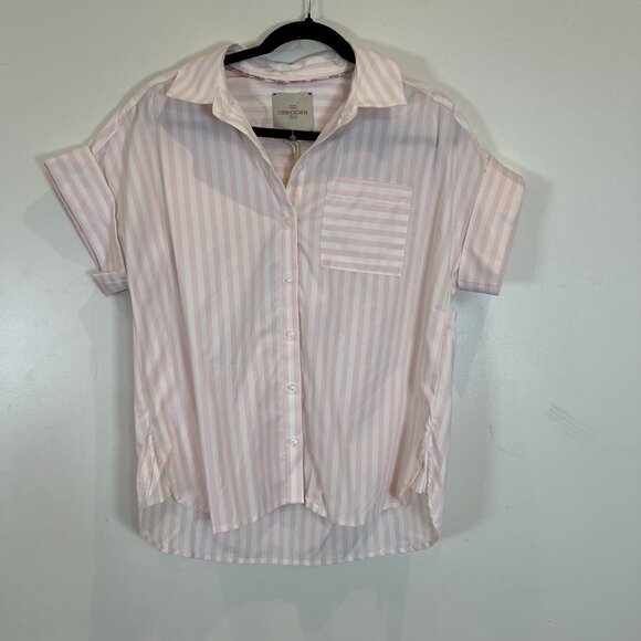Casa Cabana NWT Darcy Top Dusty Pink Ivory Stripe Button Cap Sleeve Oversized S - Picture 1 of 13